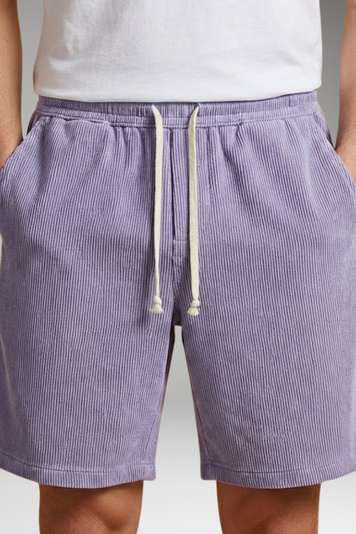 Men's Casual Shorts with Drawstring Waistband and Striped Texture