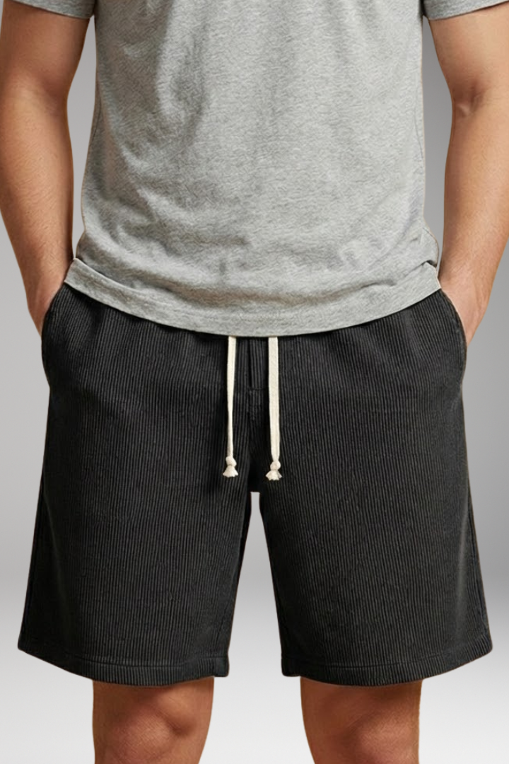 Men's Casual Shorts with Drawstring Waistband and Striped Texture