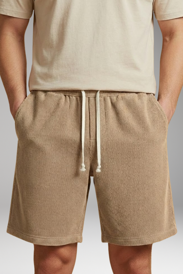 Men's Casual Shorts with Drawstring Waistband and Striped Texture