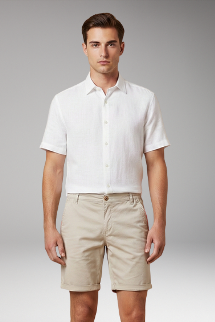 Men's Casual Shorts with Elastic Waistband and Button Fastening