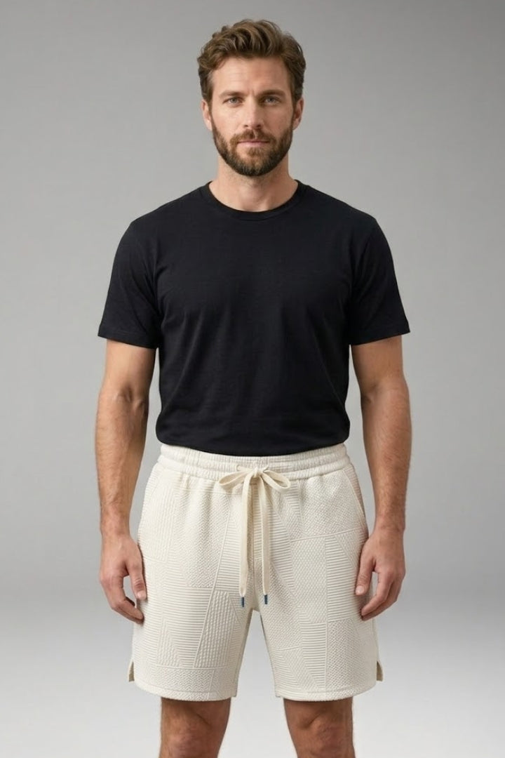 Men's Casual Shorts with Elastic Waistband and Geometric Pattern