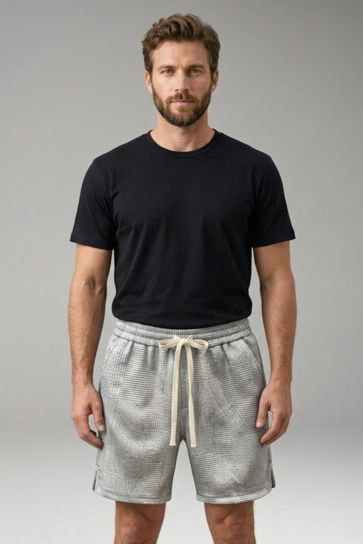 Men's Casual Shorts with Elastic Waistband and Geometric Pattern