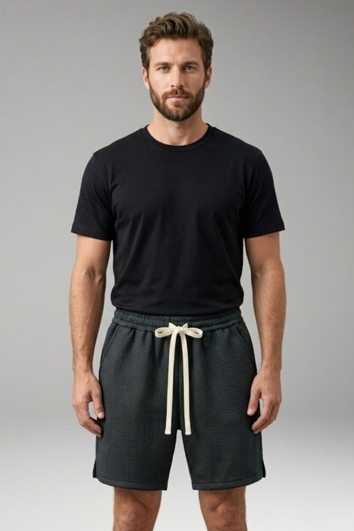 Men's Casual Shorts with Elastic Waistband and Geometric Pattern