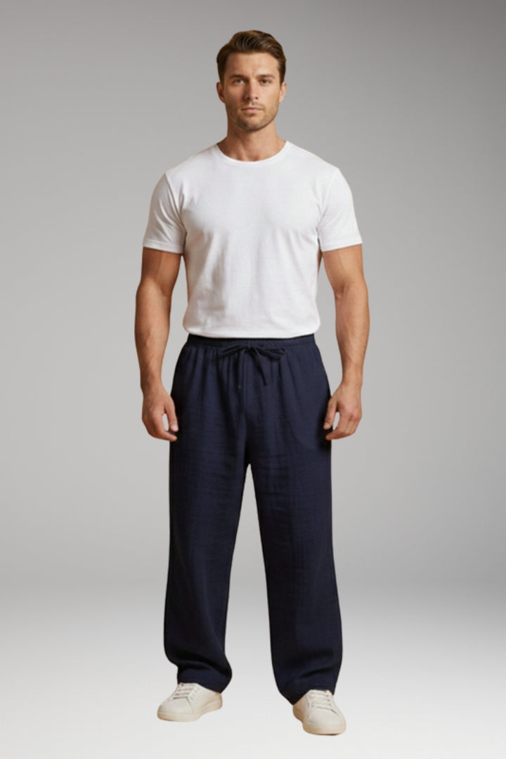 Men’s Casual Trousers with Drawstring Waistband and Wide Leg
