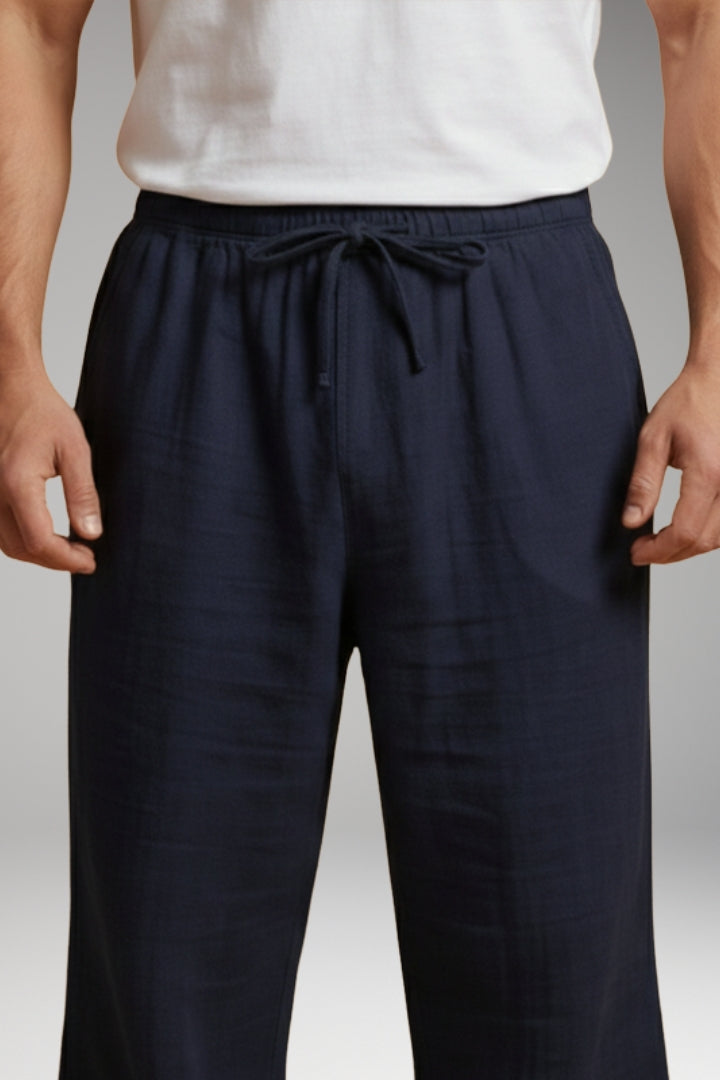 Men’s Casual Trousers with Drawstring Waistband and Wide Leg
