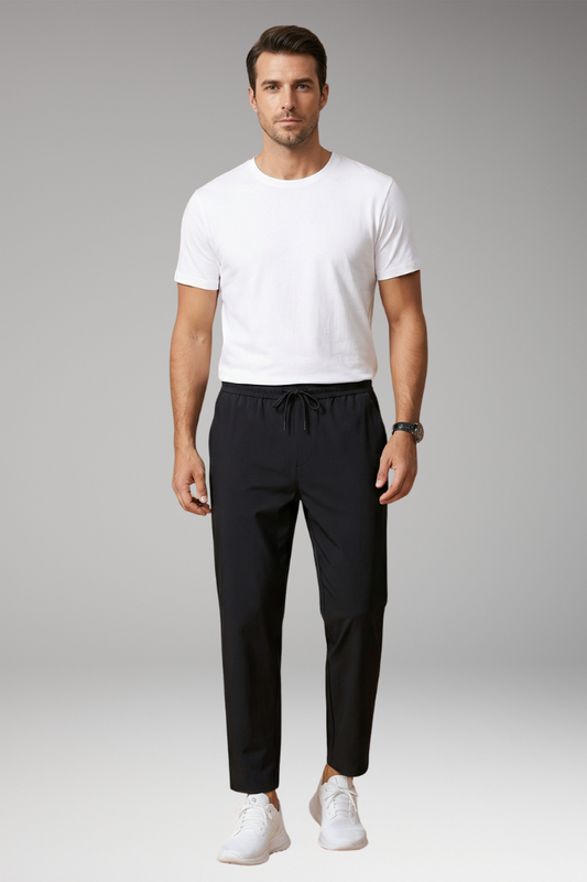Men's Casual Trousers with Elastic Waistband and Tailored Fit