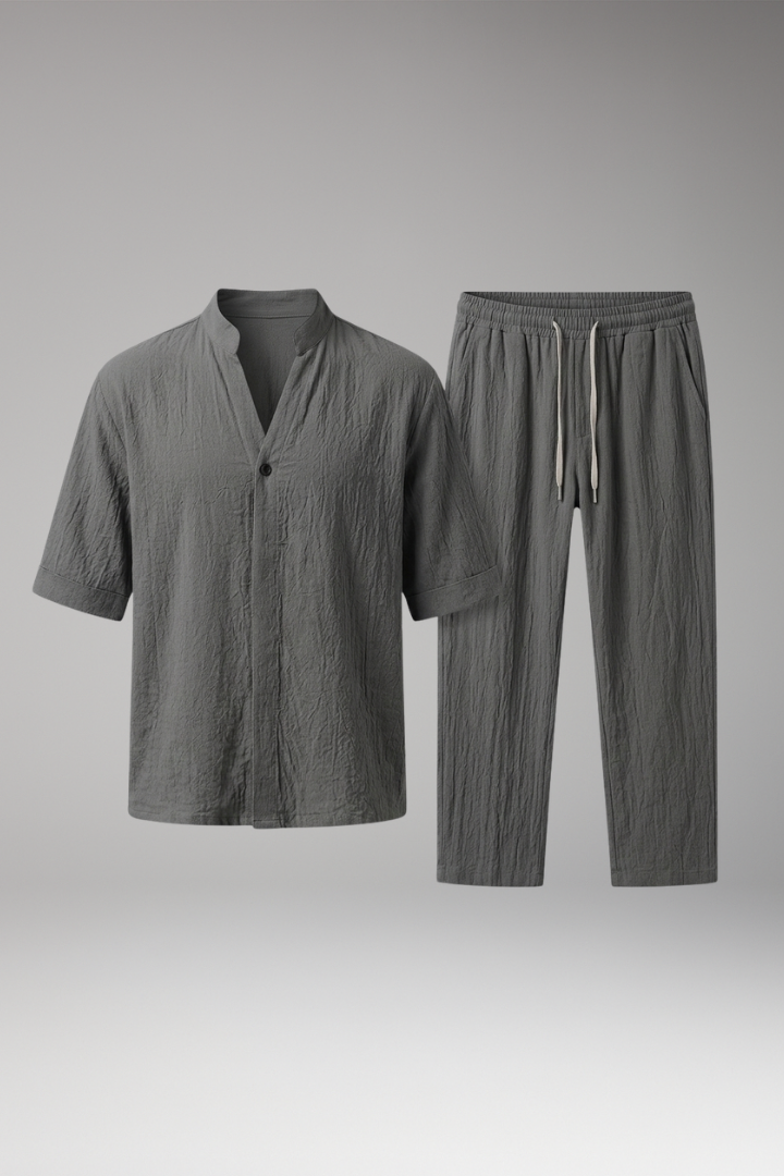 Men’s Casual Two-Piece Suit with Long Sleeves and Drawstring Trousers