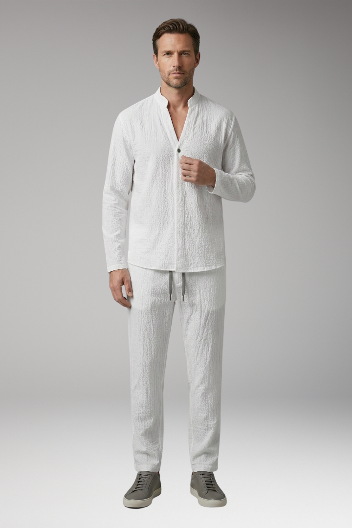 Men’s Casual Two-Piece Suit with Long Sleeves and Drawstring Trousers