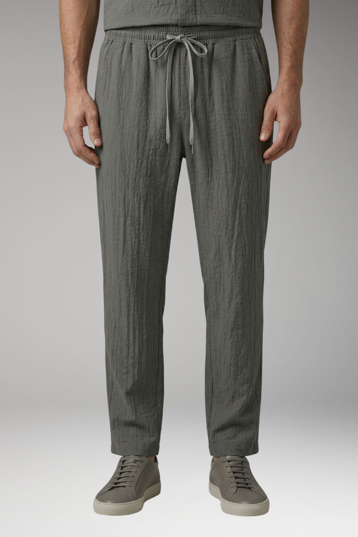 Men’s Casual Two-Piece Suit with Long Sleeves and Drawstring Trousers