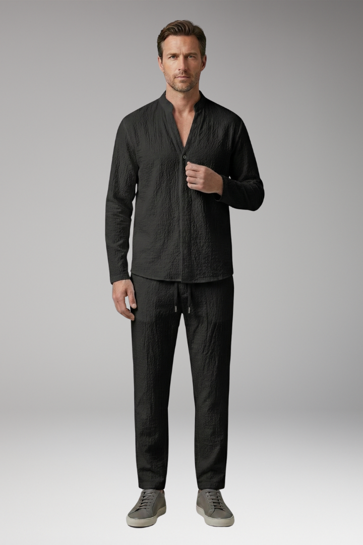 Men’s Casual Two-Piece Suit with Long Sleeves and Drawstring Trousers