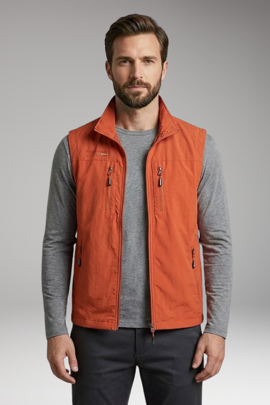 Men's Casual Waistcoat with Zipped Pockets and Sleeveless Design