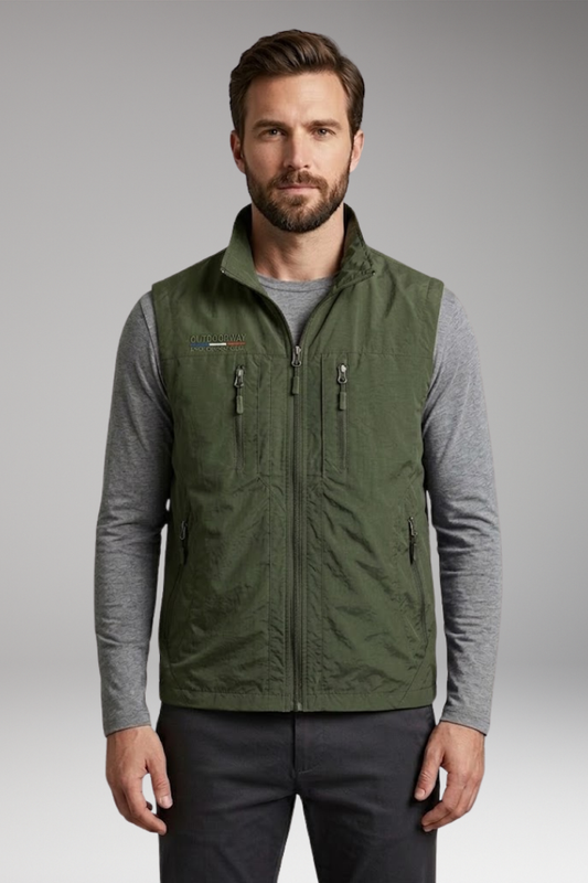 Men's Casual Waistcoat with Zipped Pockets and Sleeveless Design