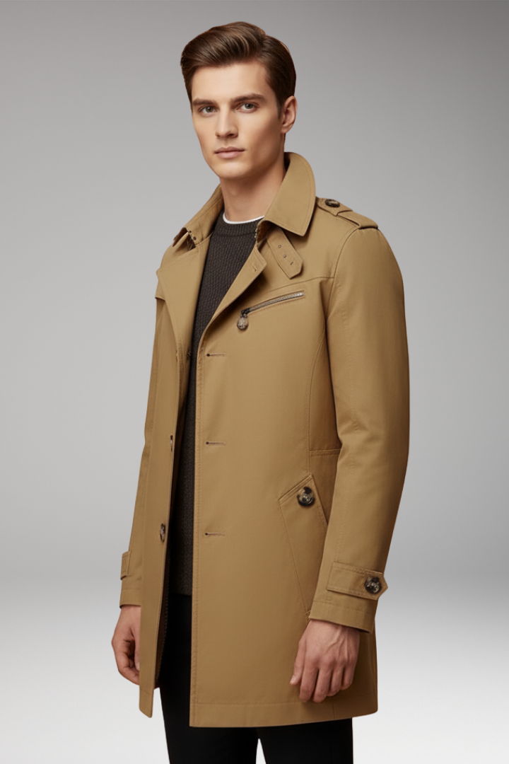 Men’s Coat with Button Closure and Lined Interior