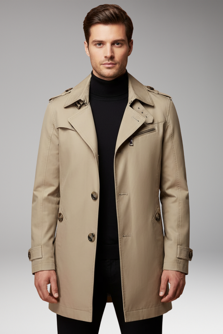 Men’s Coat with Button Closure and Lined Interior