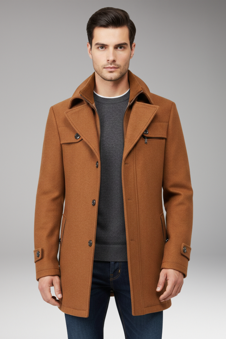 Men’s Coat with Button Closure and Side Pockets