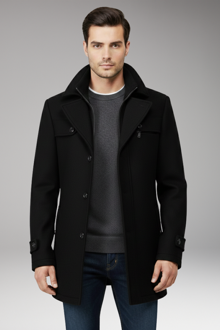 Men’s Coat with Button Closure and Side Pockets