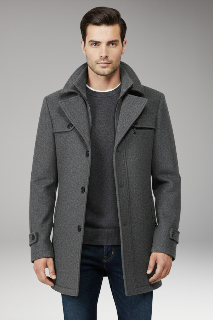 Men’s Coat with Button Closure and Side Pockets