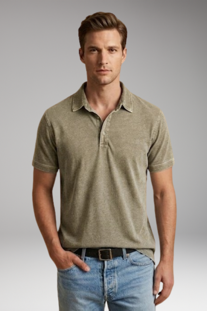 Men's Cotton Polo Shirt with Classic Collar and Button Placket