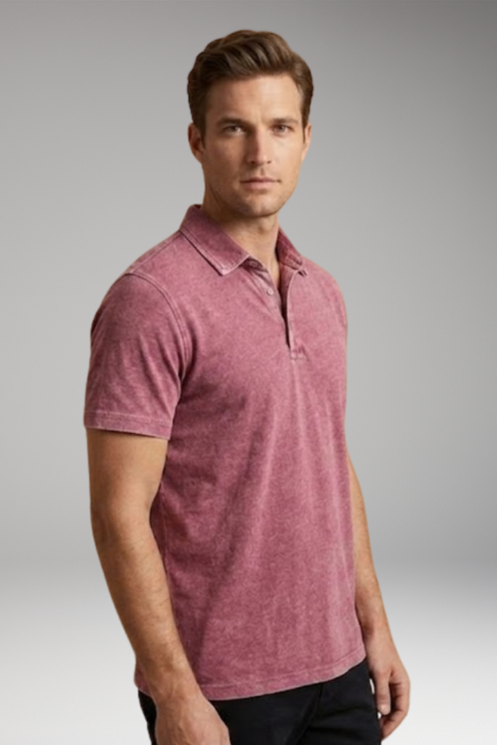 Men's Cotton Polo Shirt with Classic Collar and Button Placket
