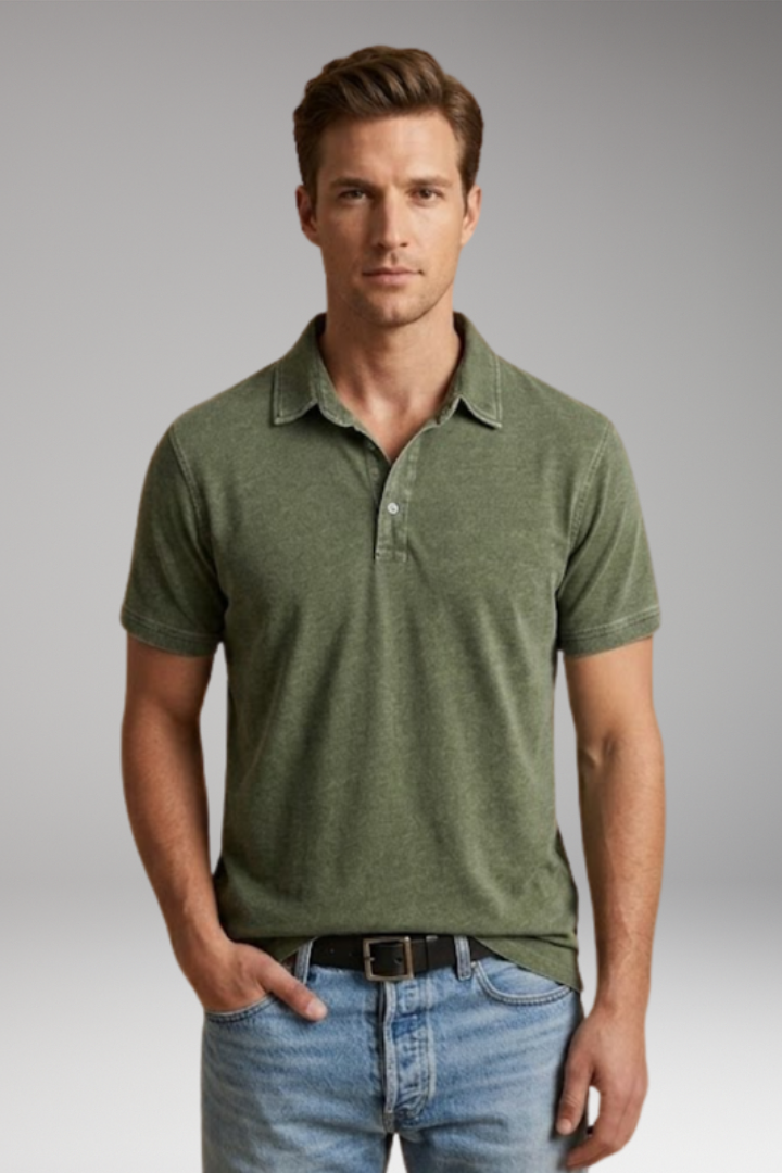Men's Cotton Polo Shirt with Classic Collar and Button Placket