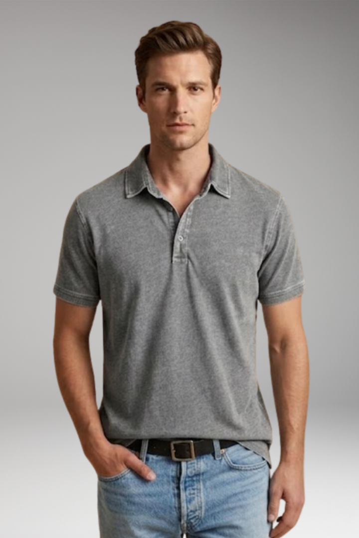 Men's Cotton Polo Shirt with Classic Collar and Button Placket