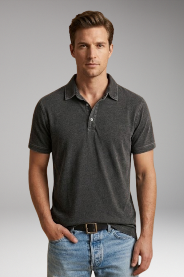Men's Cotton Polo Shirt with Classic Collar and Button Placket