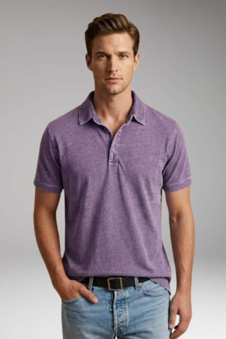 Men's Cotton Polo Shirt with Classic Collar and Button Placket