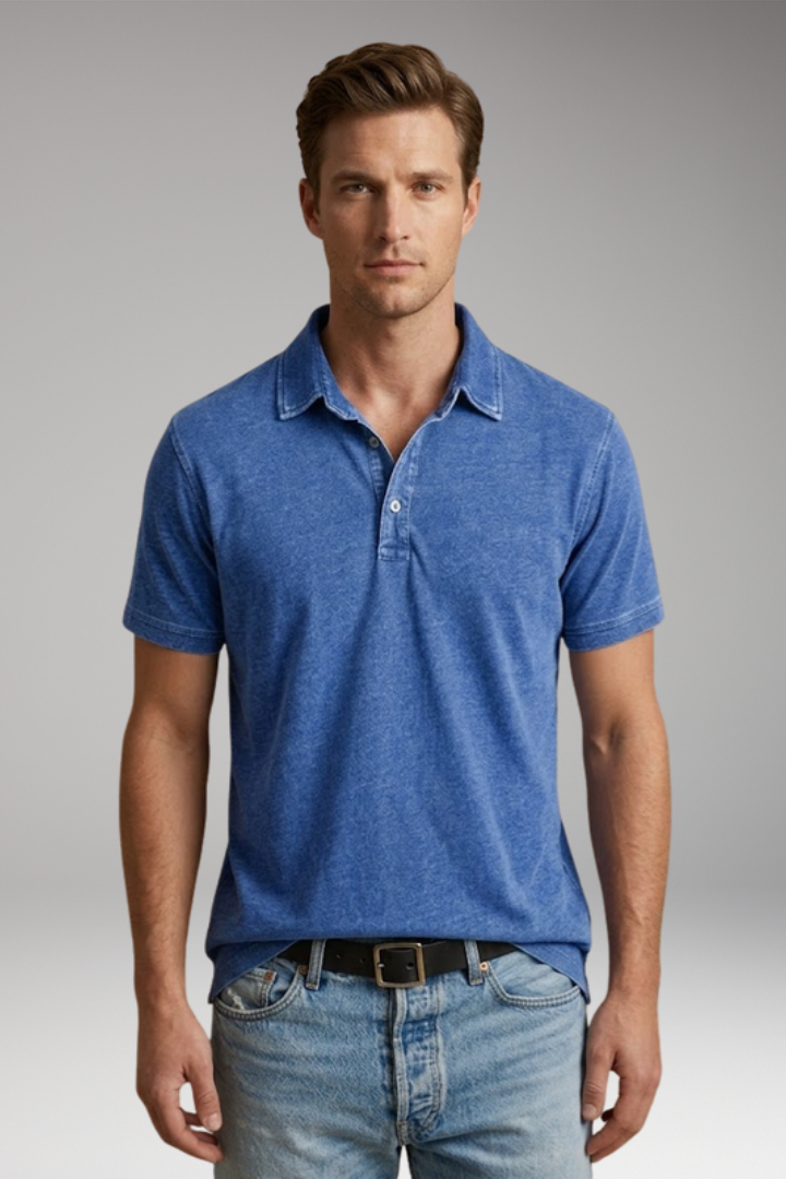 Men's Cotton Polo Shirt with Classic Collar and Button Placket