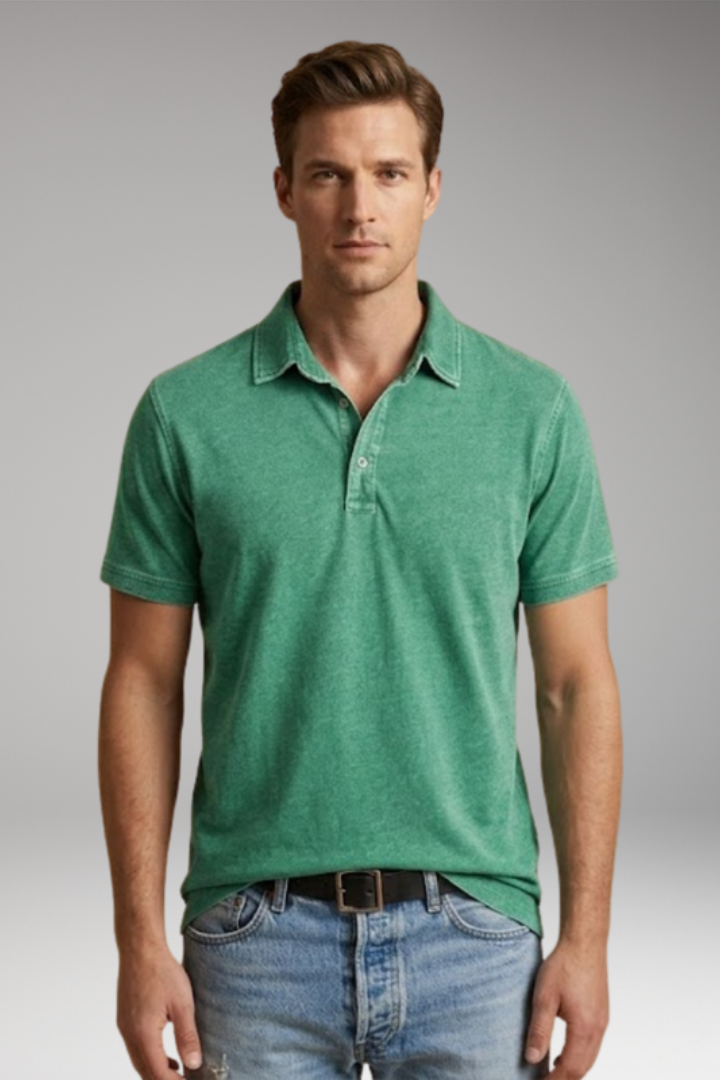 Men's Cotton Polo Shirt with Classic Collar and Button Placket