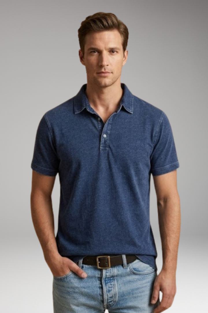 Men's Cotton Polo Shirt with Classic Collar and Button Placket