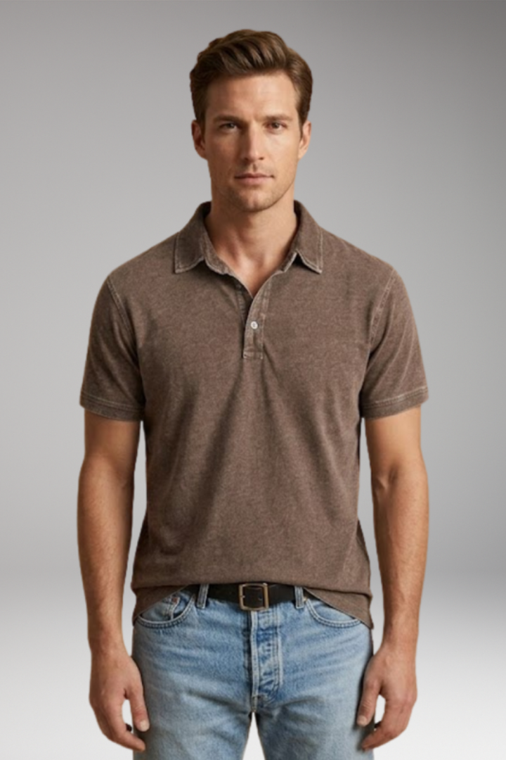 Men's Cotton Polo Shirt with Classic Collar and Button Placket