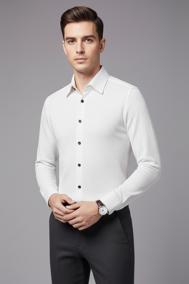 Men’s Shirt with Button Closure and Textured Surface