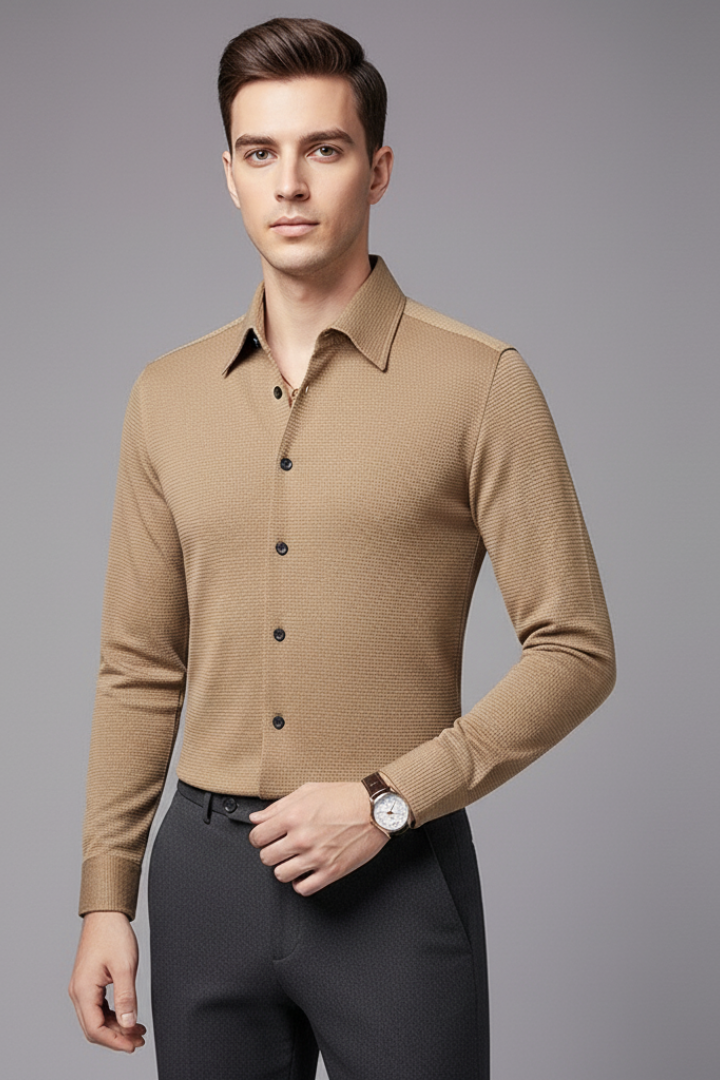 Men’s Shirt with Button Closure and Textured Surface