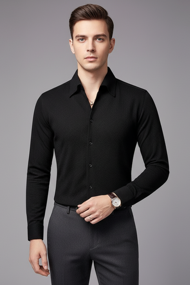 Men’s Shirt with Button Closure and Textured Surface