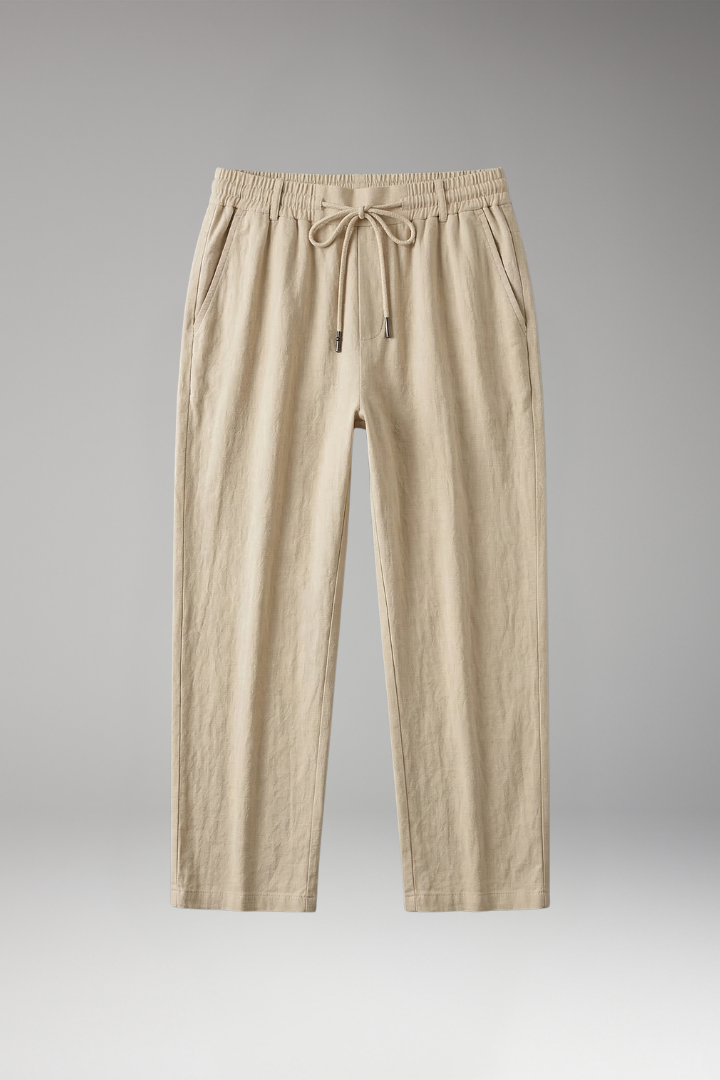 Men's Elastic Waist Trousers with Drawstring and Side Pockets