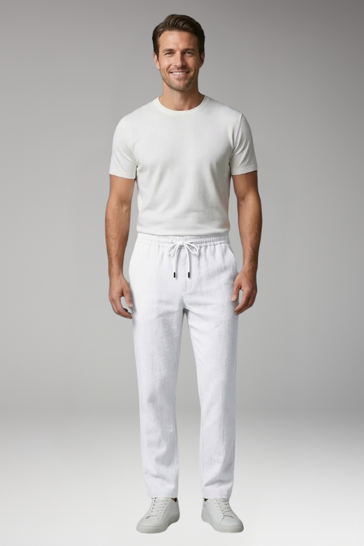 Men's Elastic Waist Trousers with Drawstring and Side Pockets