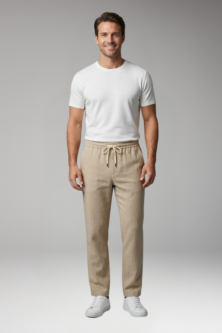 Men's Elastic Waist Trousers with Drawstring and Side Pockets