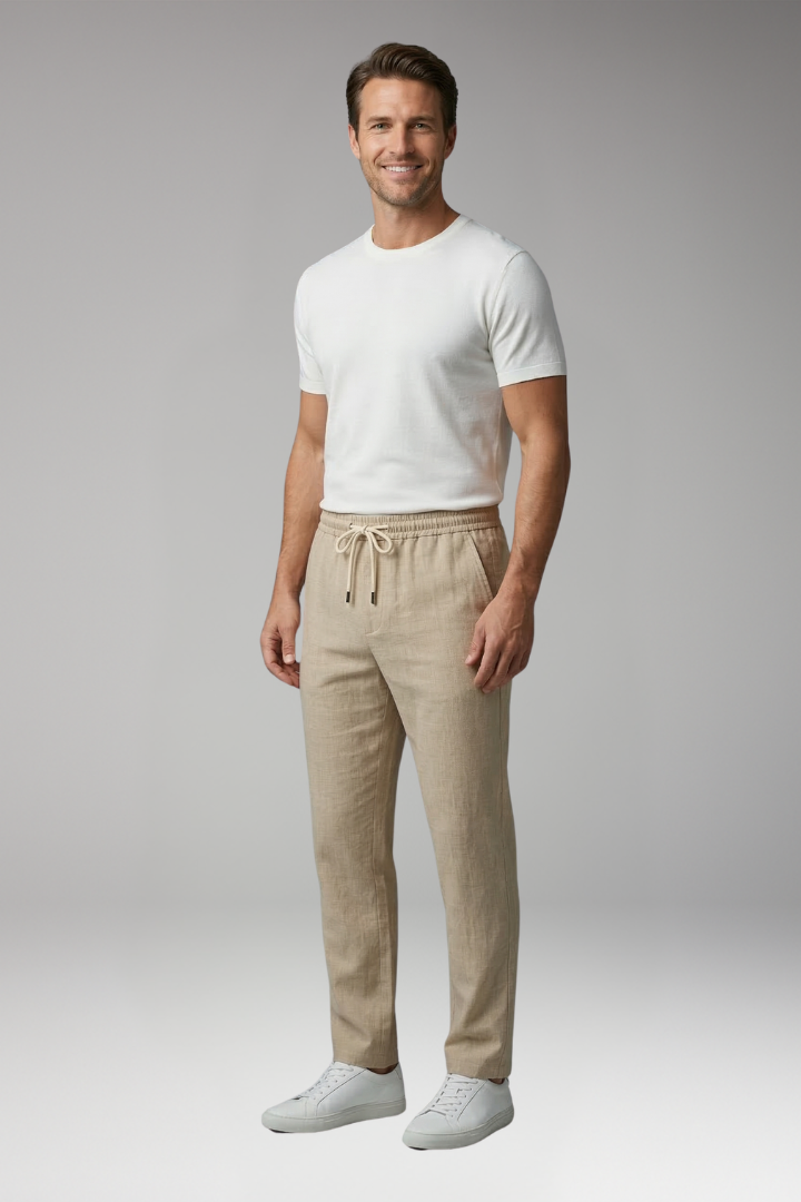 Men's Elastic Waist Trousers with Drawstring and Side Pockets