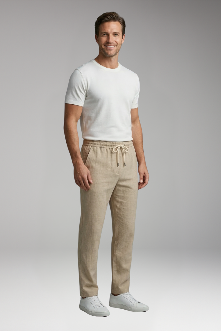 Men's Elastic Waist Trousers with Drawstring and Side Pockets