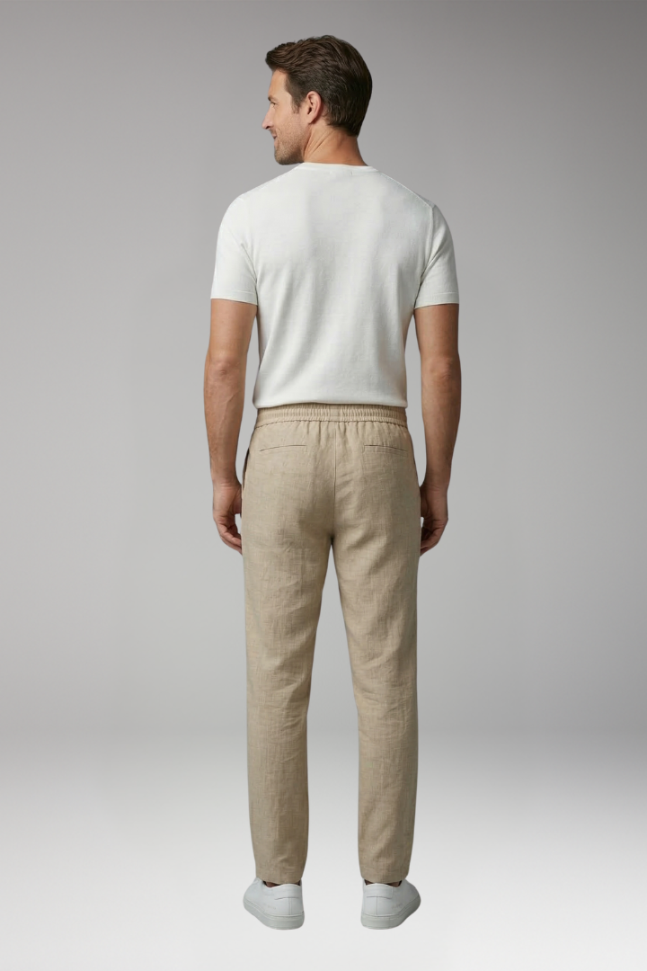Men's Elastic Waist Trousers with Drawstring and Side Pockets