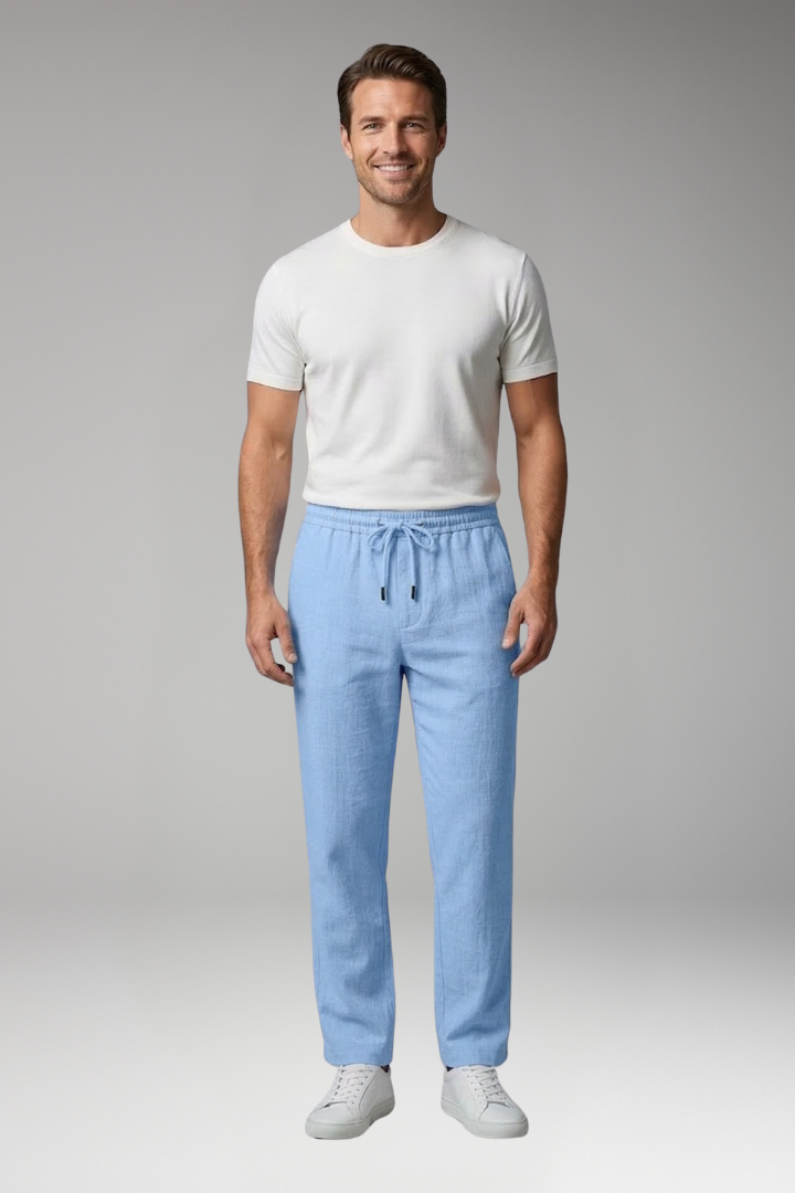 Men's Elastic Waist Trousers with Drawstring and Side Pockets