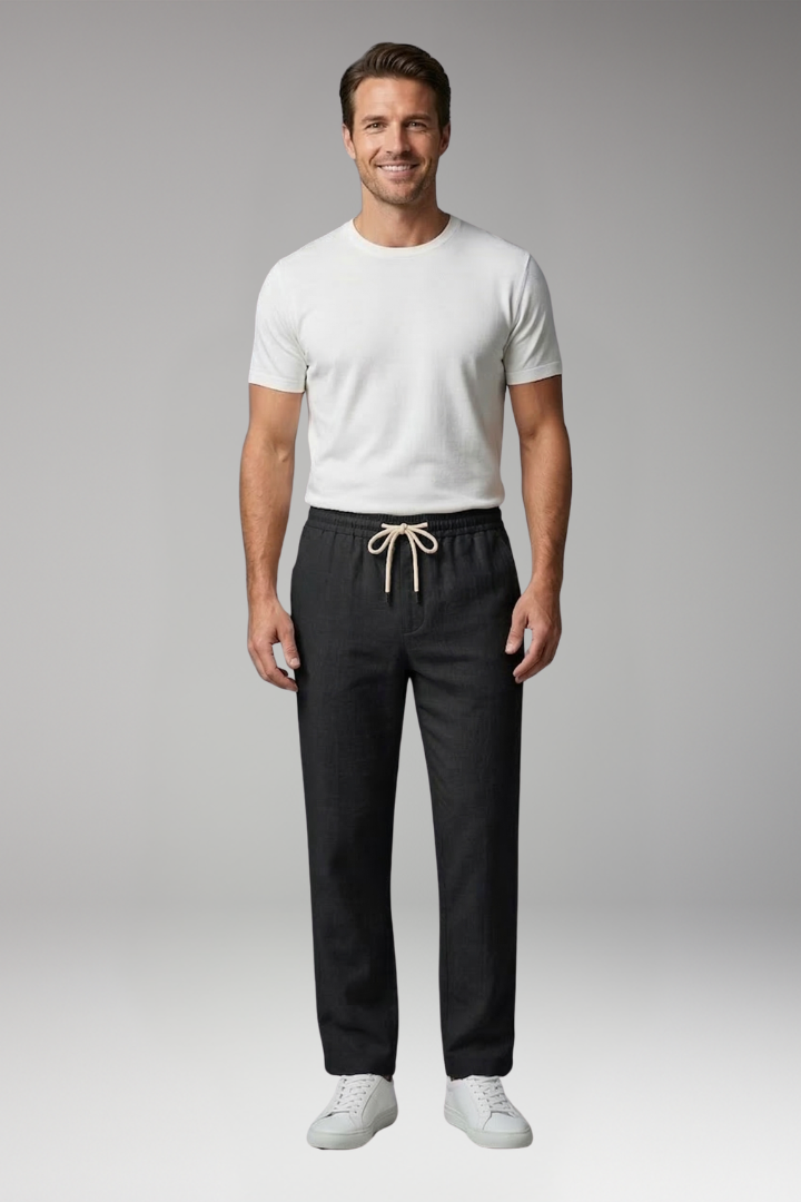 Men's Elastic Waist Trousers with Drawstring and Side Pockets