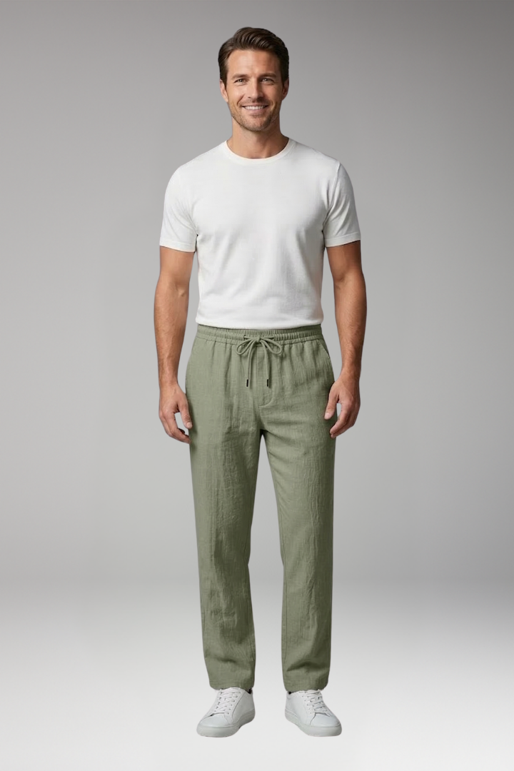 Men's Elastic Waist Trousers with Drawstring and Side Pockets