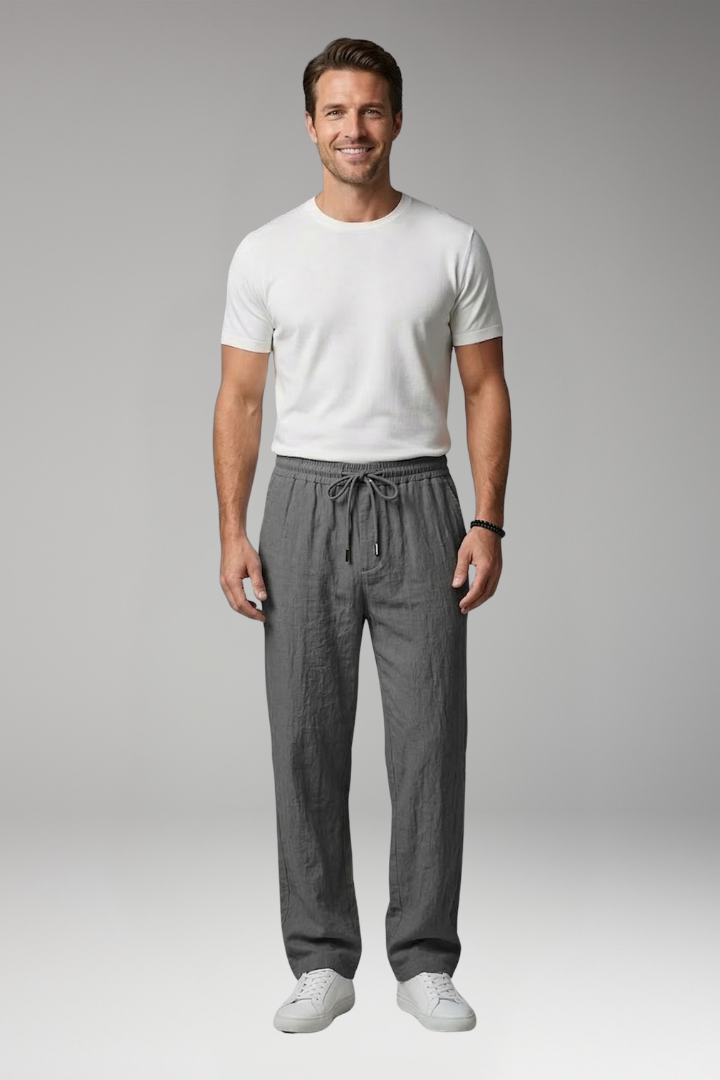 Men's Elastic Waist Trousers with Drawstring and Side Pockets