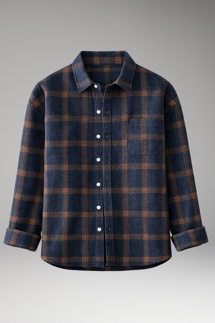 Men’s Flannel Shirt with Classic Collar and Long Sleeves