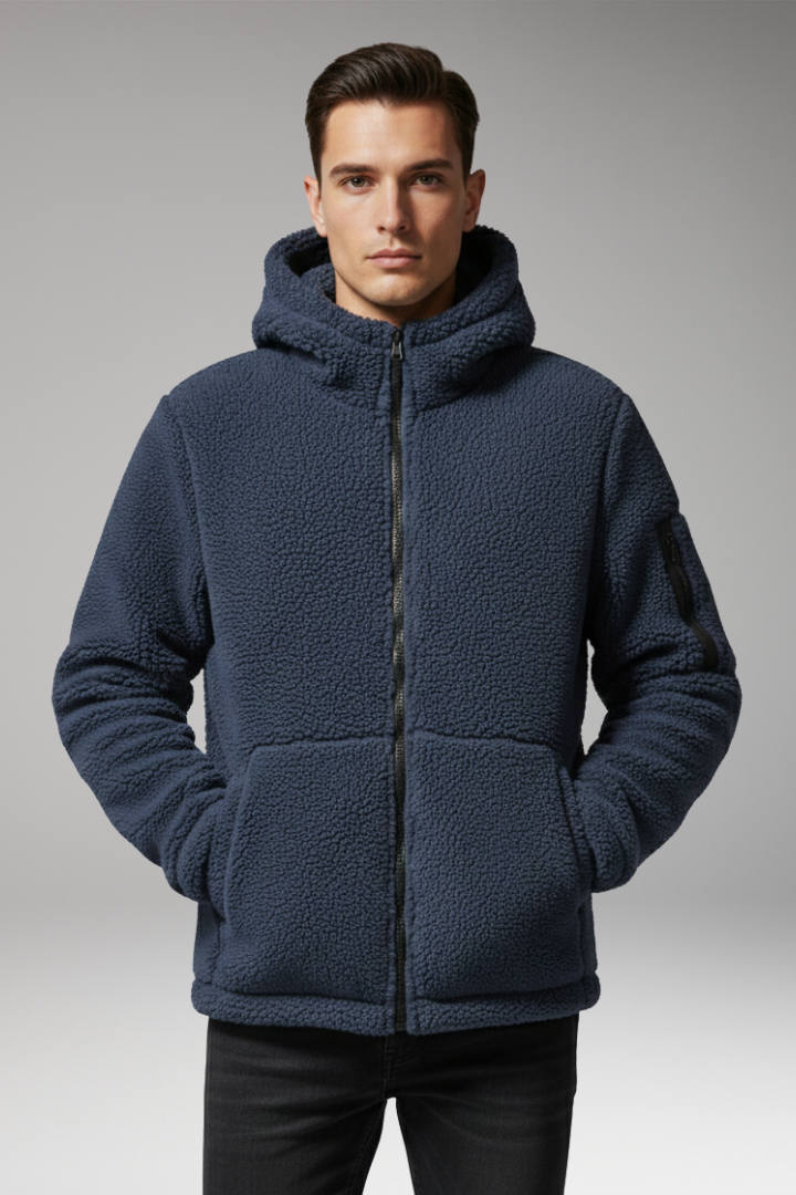 Men’s Fleece Jacket with Hood and Zip Pocket
