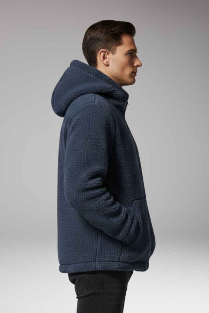 Men’s Fleece Jacket with Hood and Zip Pocket