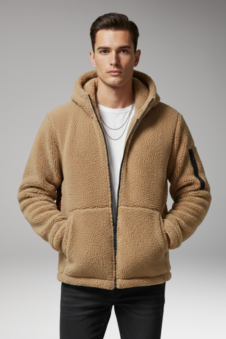 Men’s Fleece Jacket with Hood and Zip Pocket