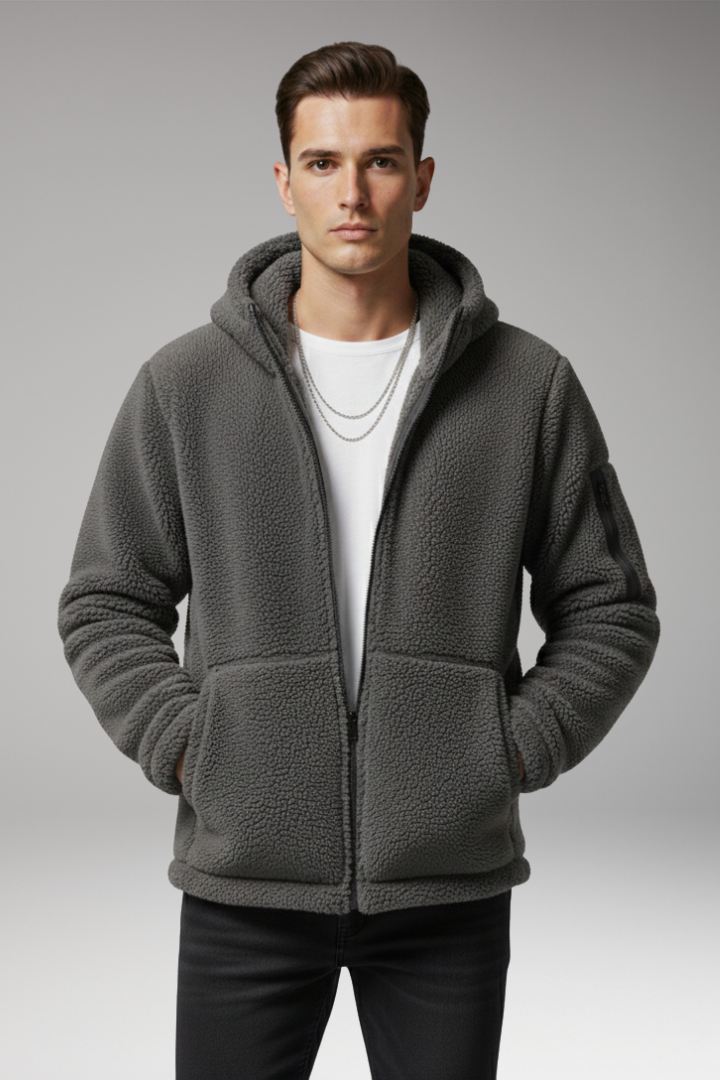 Men’s Fleece Jacket with Hood and Zip Pocket