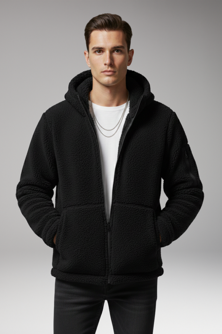 Men’s Fleece Jacket with Hood and Zip Pocket